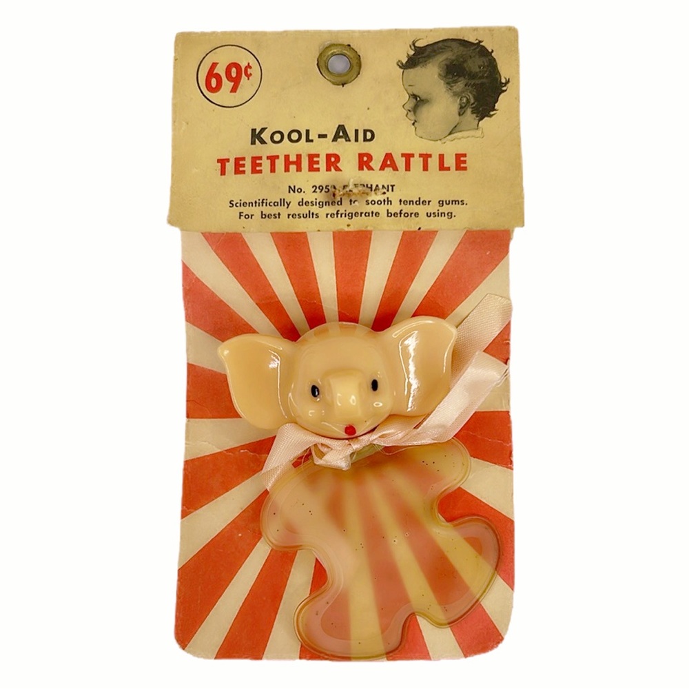 Vintage 1940’s Kool-Aid Tinkle Toy Elephant Binky Teether Rattle No. 2952
